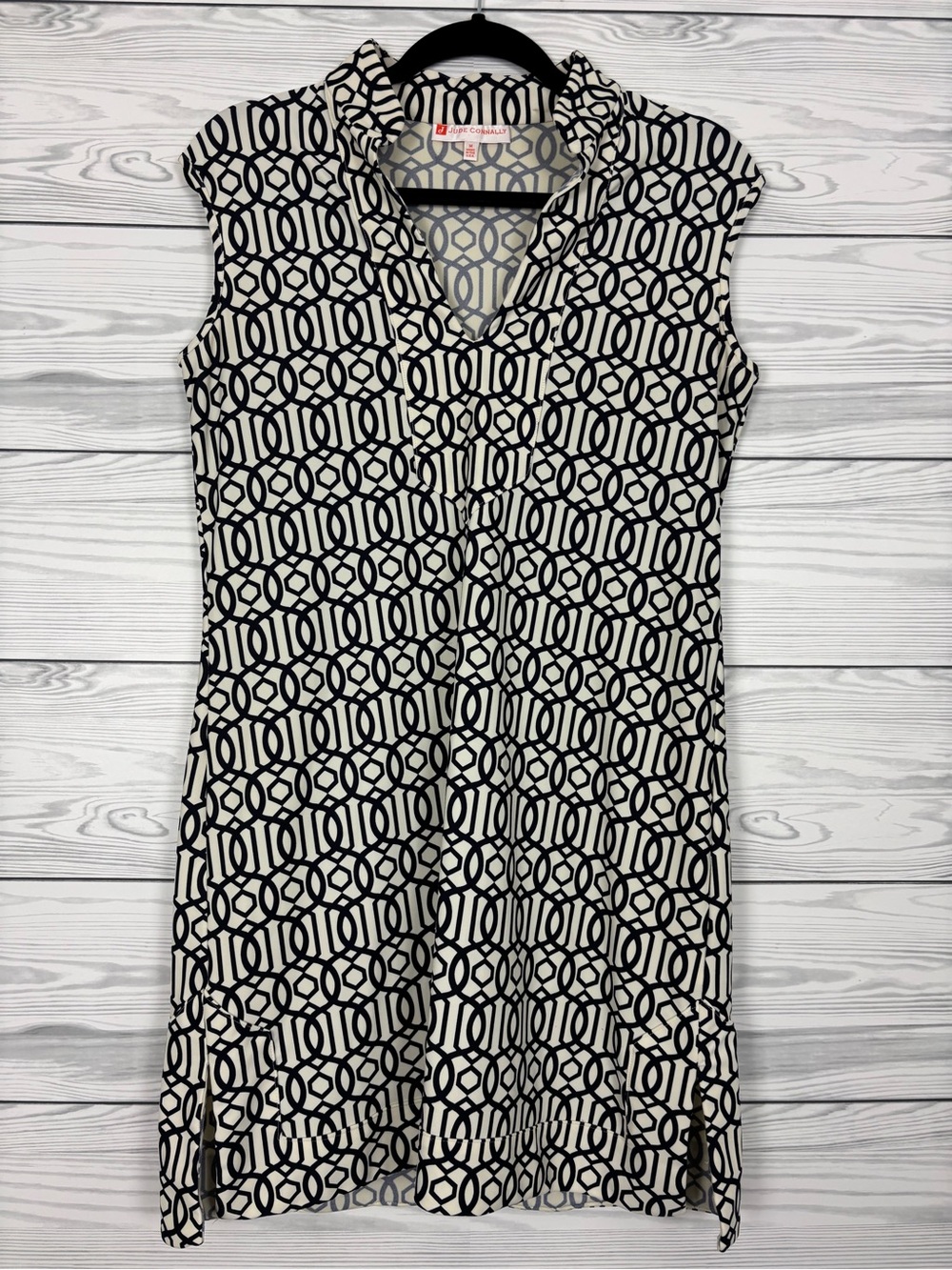 Jude Connally v neck navy blue printed dress size medium